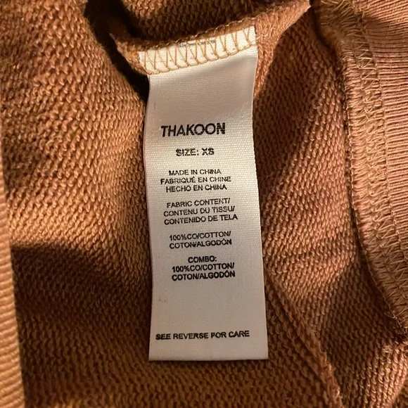 NWT |THAKOON 100% Cotton Ribbed Collar Terry Lined Quarter Zip Pullover Camel XS - Picture 5 of 7